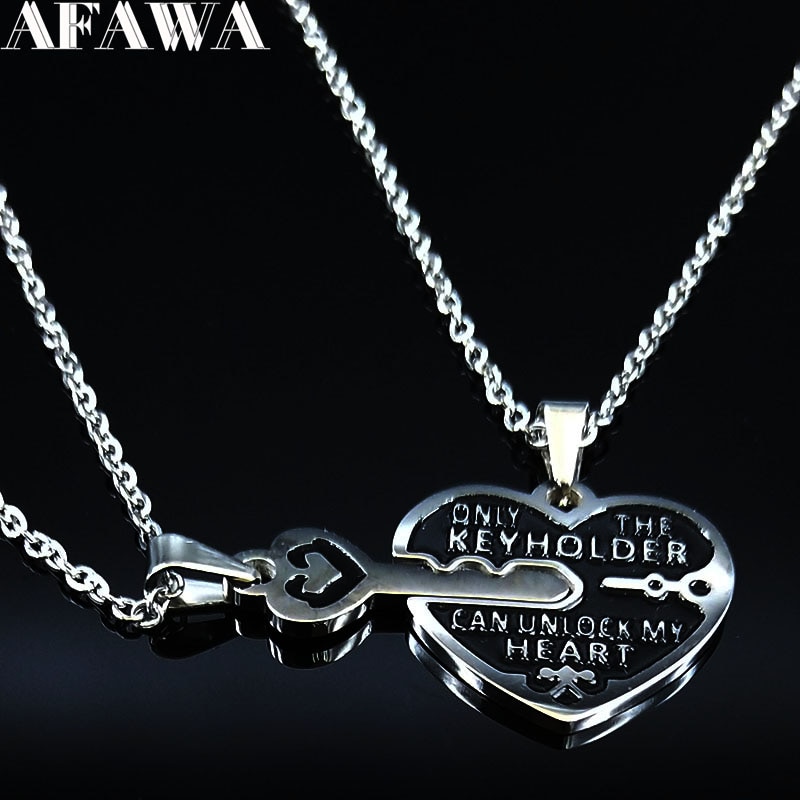 2PCS Heart Key Stainless Steel Necklace for Couple