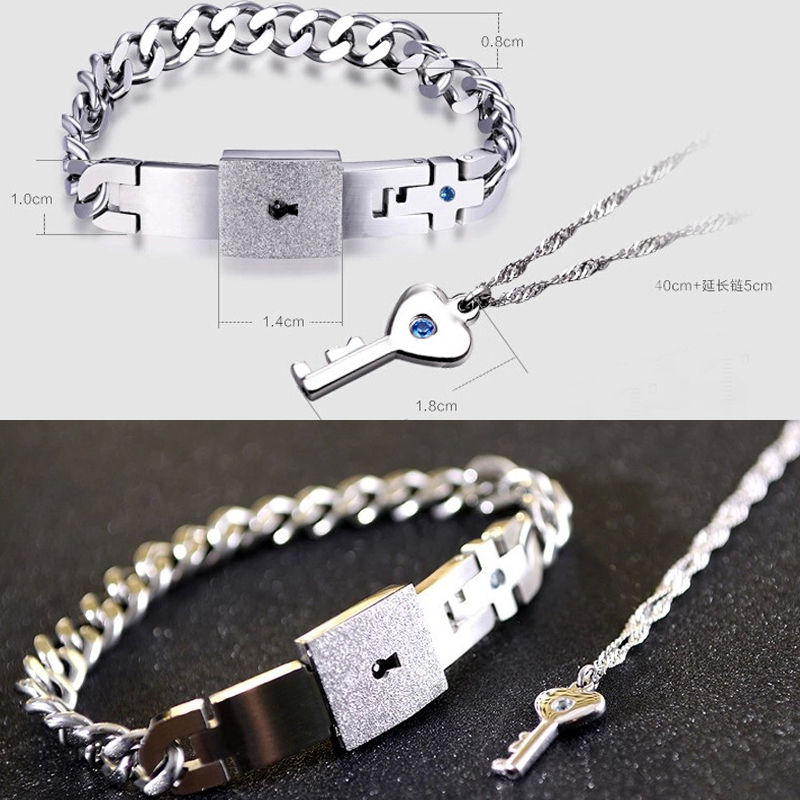 Man Bracelet and Women Key Pendant Necklace Sets