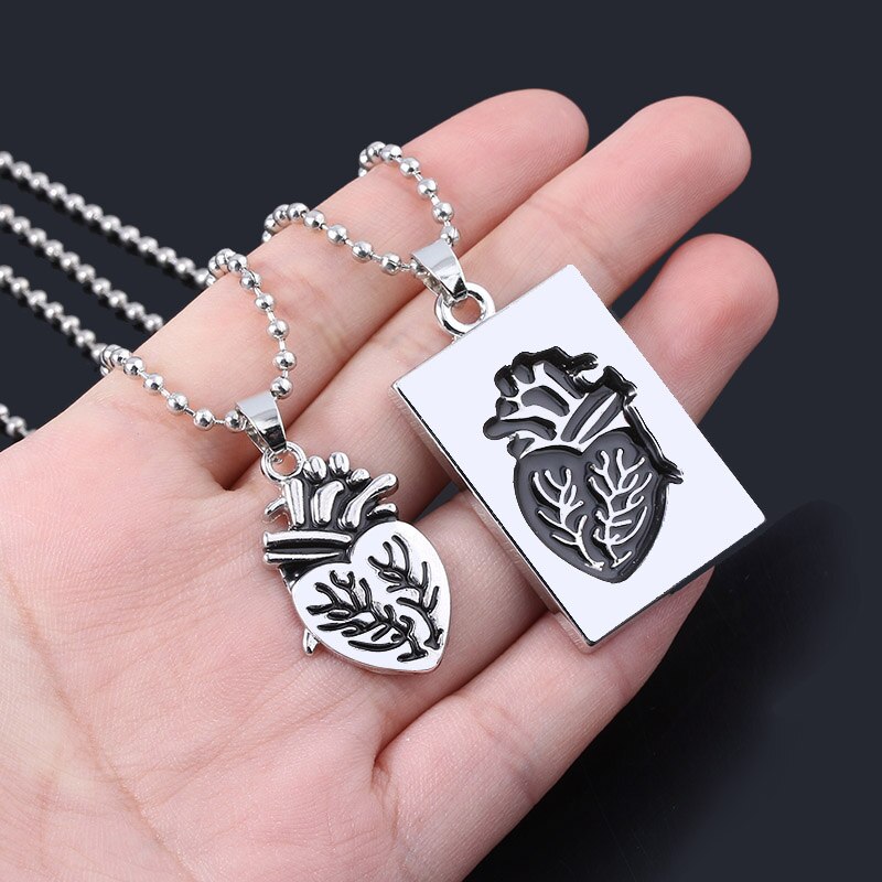 Pair Of Lovers Fashion Puzzle Anatomical Heart Necklaces