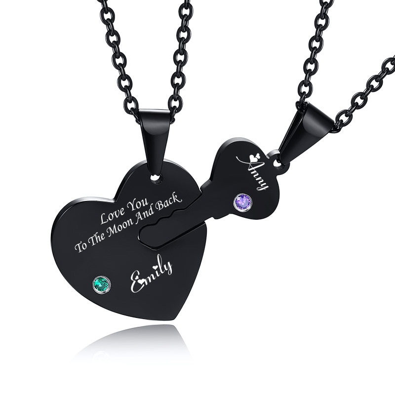 Stainless Steel Personalized Key Heart Puzzle Necklace Set (Couples Jewelry)