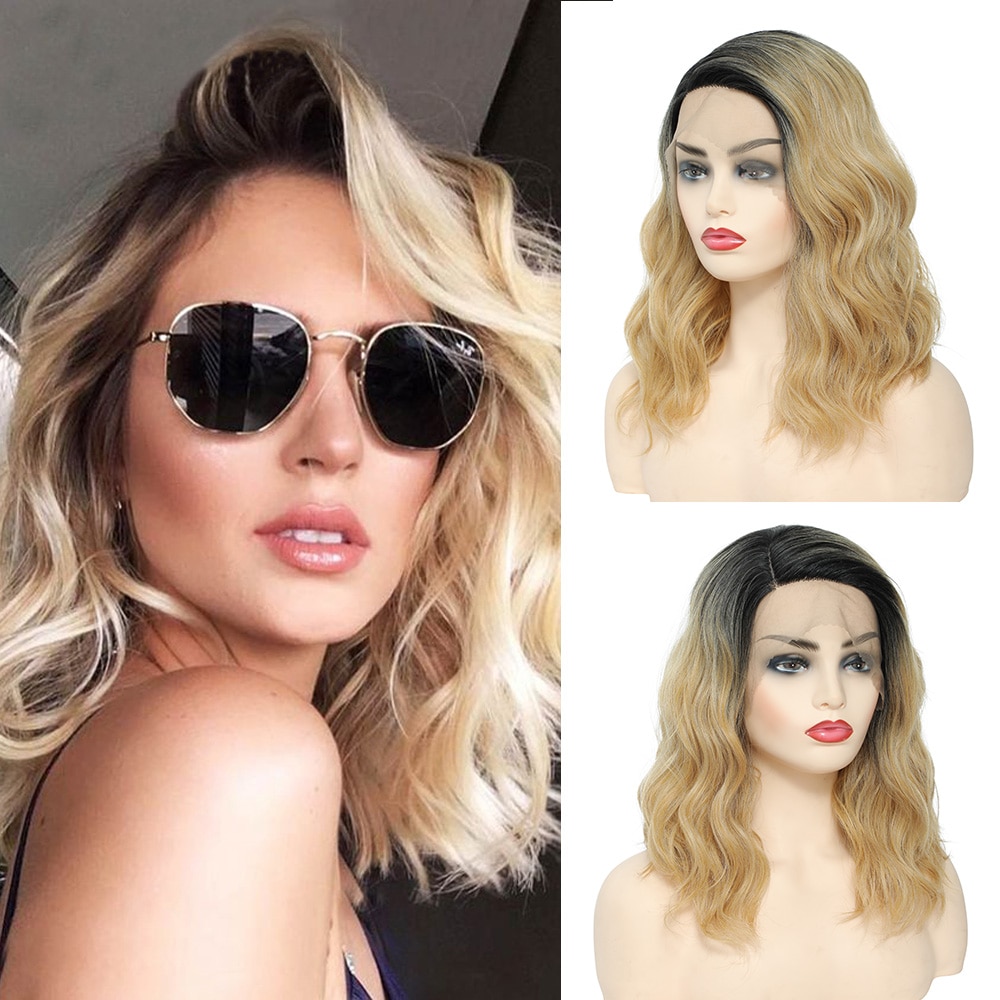 Synthetic Wig Short Ombre Brown Blonde Natural Wave