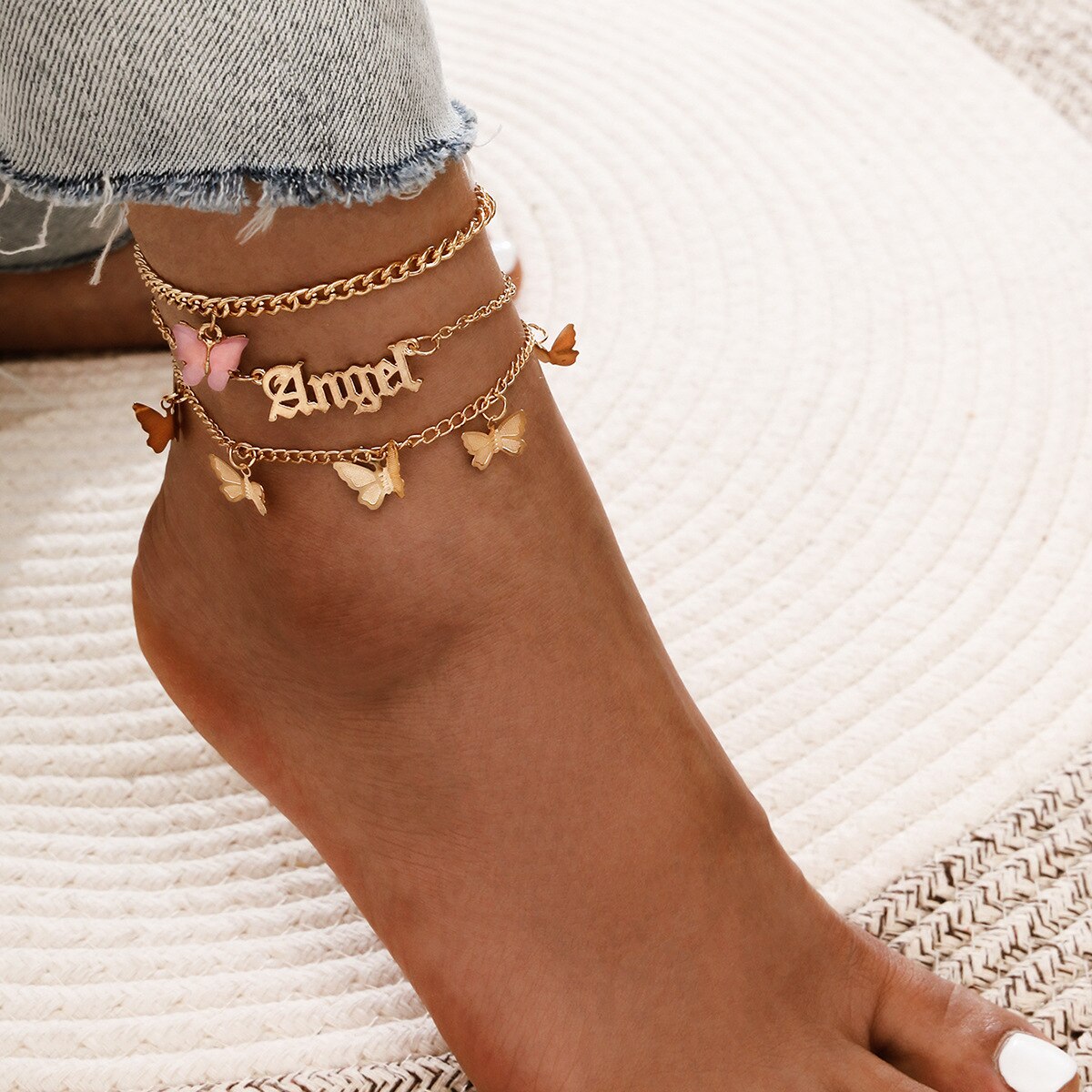 Angel Letter Pendant Ankle Chain