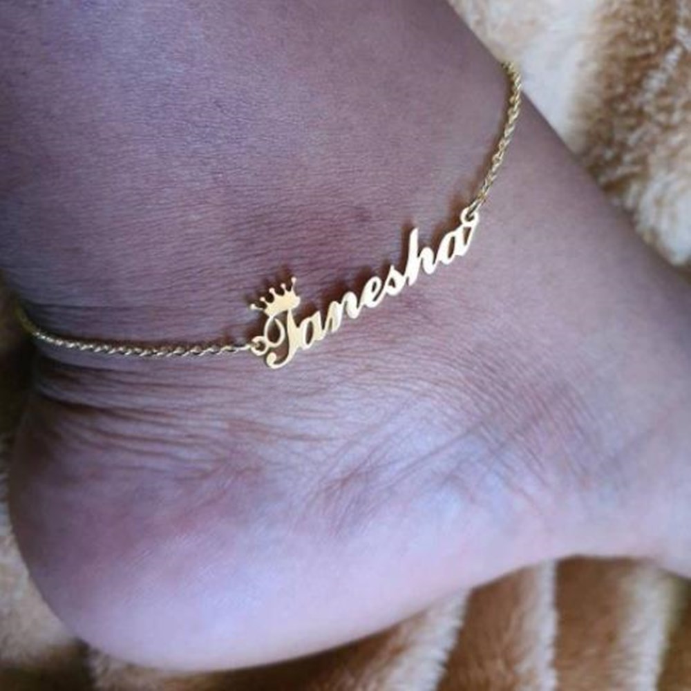 Customized Name Anklet with Crown