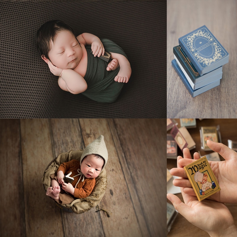 Newborn Photography Props Retro Mini Books For Baby Shoots Accessories Studio Creative Props Photo Decorations Vintage Cartoon