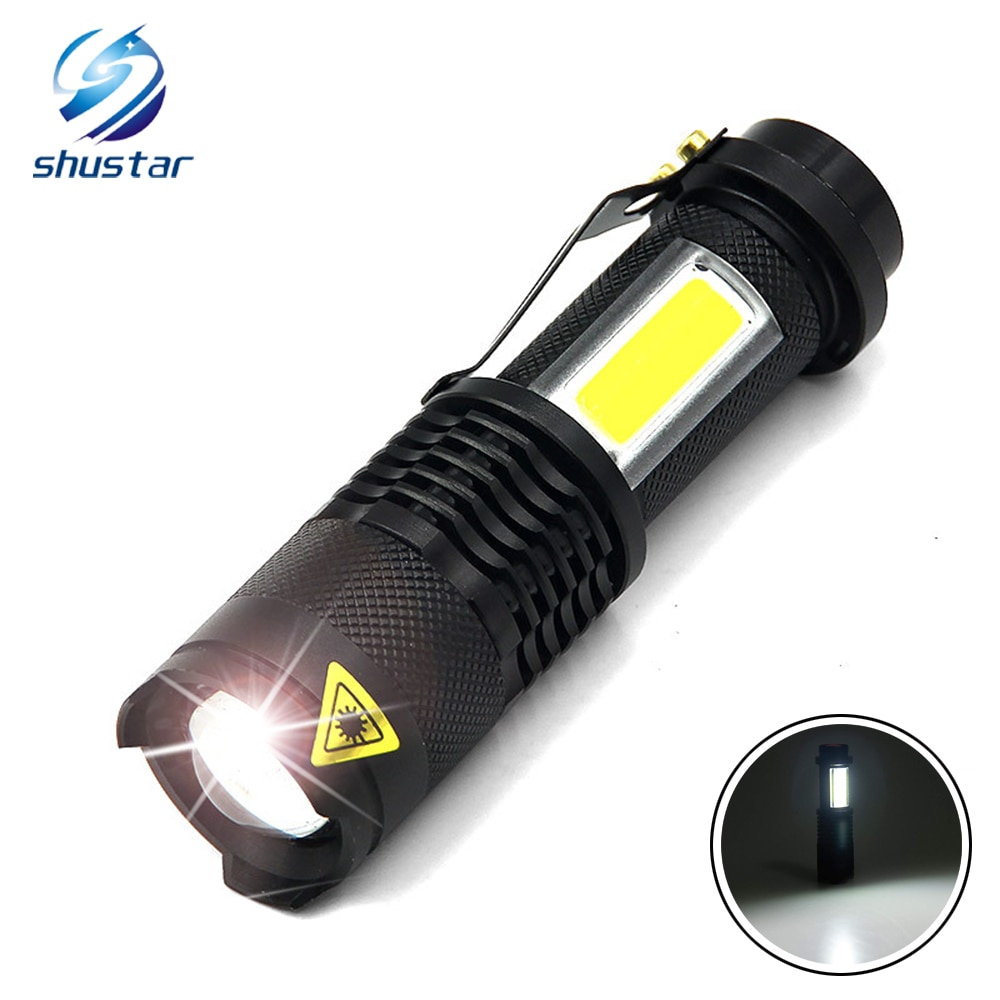 Portable LED Flashlight Q5 +COB Mini Black Waterproof Zoom LED Torch penlight Use AA 14500 Battery Lighting lantern