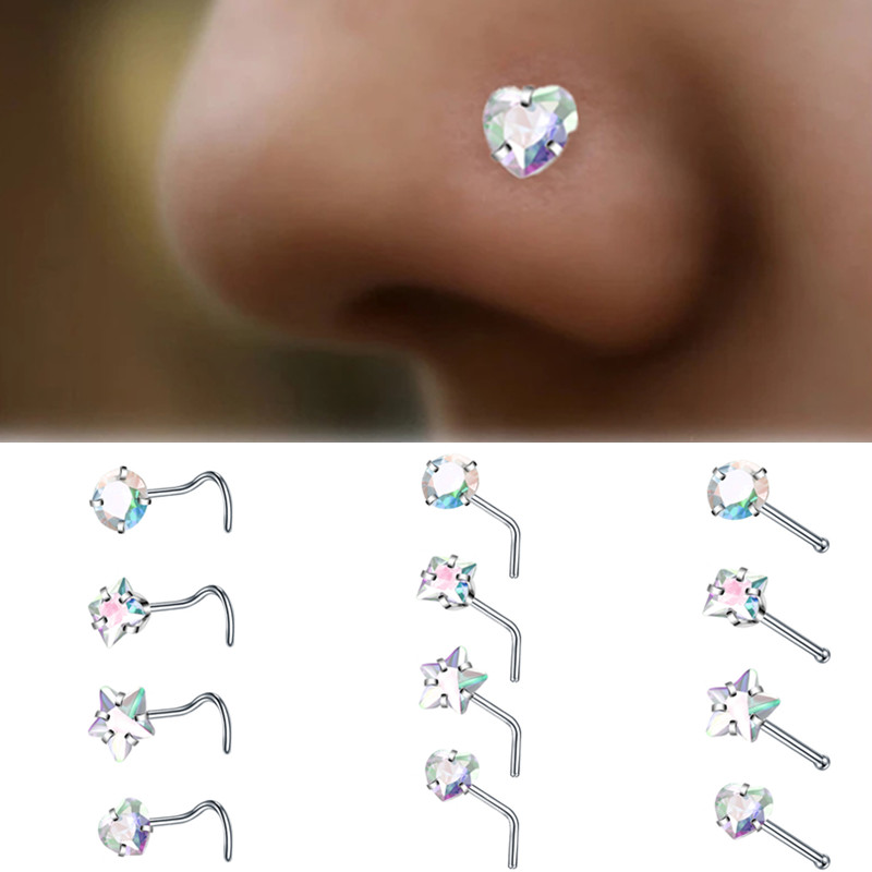 4PCS Surgical Steel Heart Nose Ring Stud