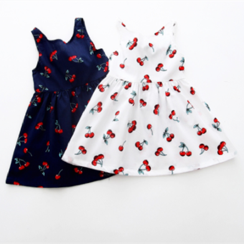 Sleeveless Cherry Print Dress for Girls