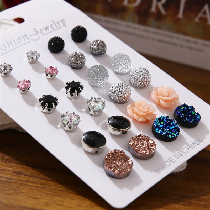 12 pairs/set Crystal Earrings