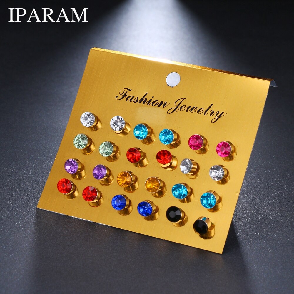12 pairs/set Colorful Crystal Stud Earrings