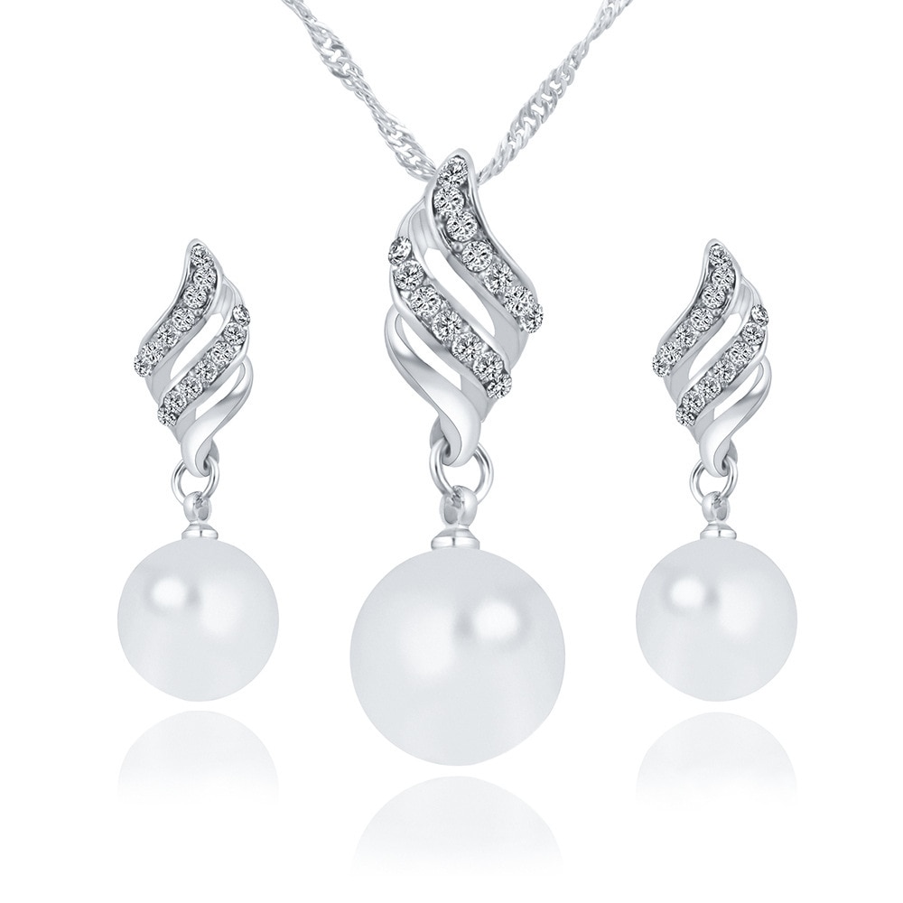 Pearl Necklace Earrings Bridal Jewelry Set