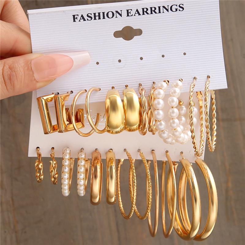 Pearl Hoop Earrings Set