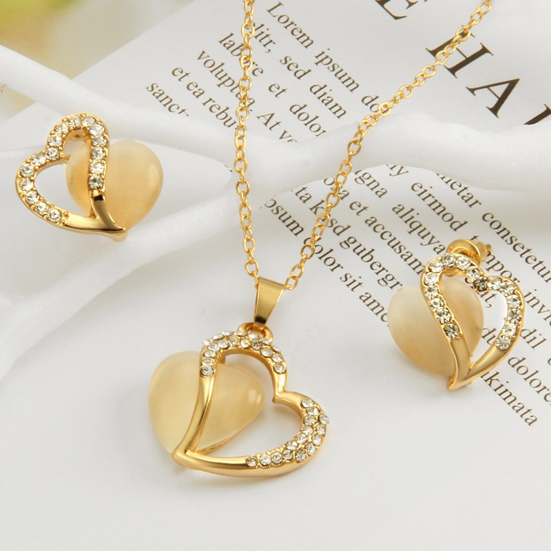 Hesiod Romantic Crystal Opal Heart Jewelry Sets