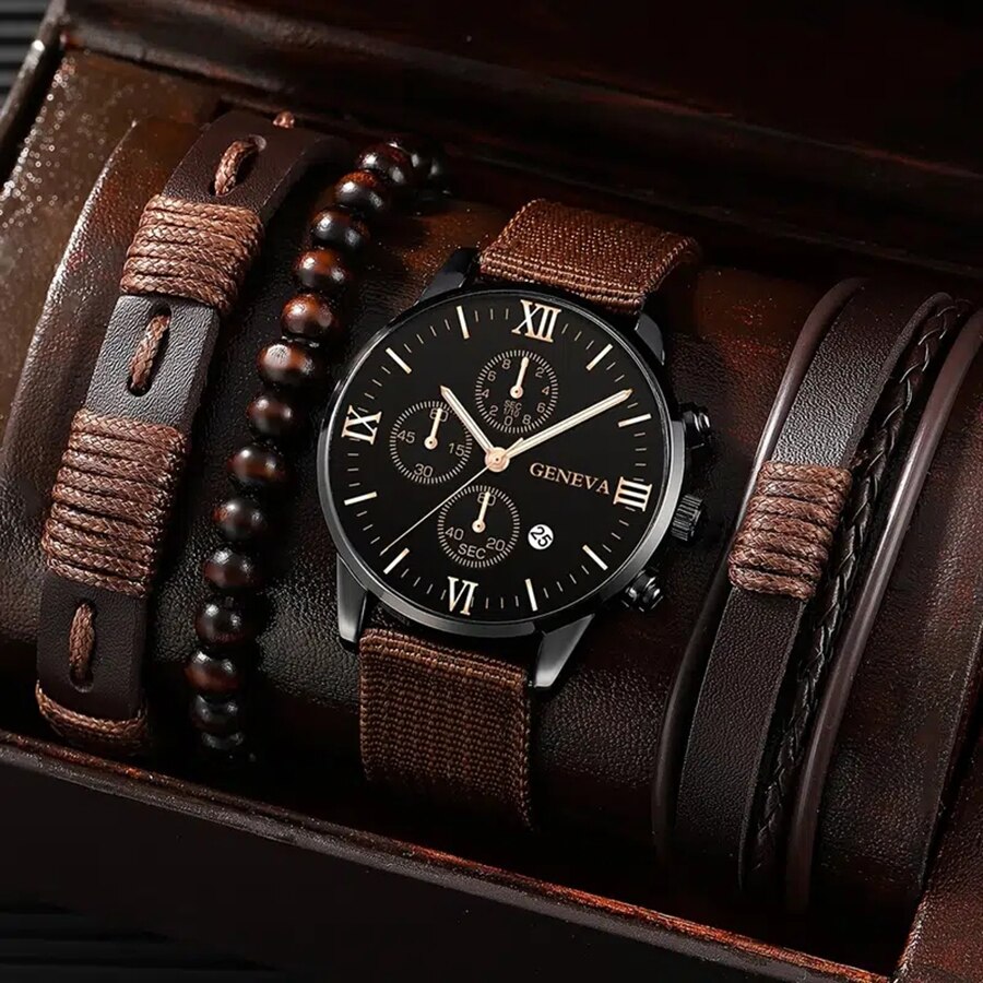 4pcs Quartz Watches Bracelet Watch Set For Men
