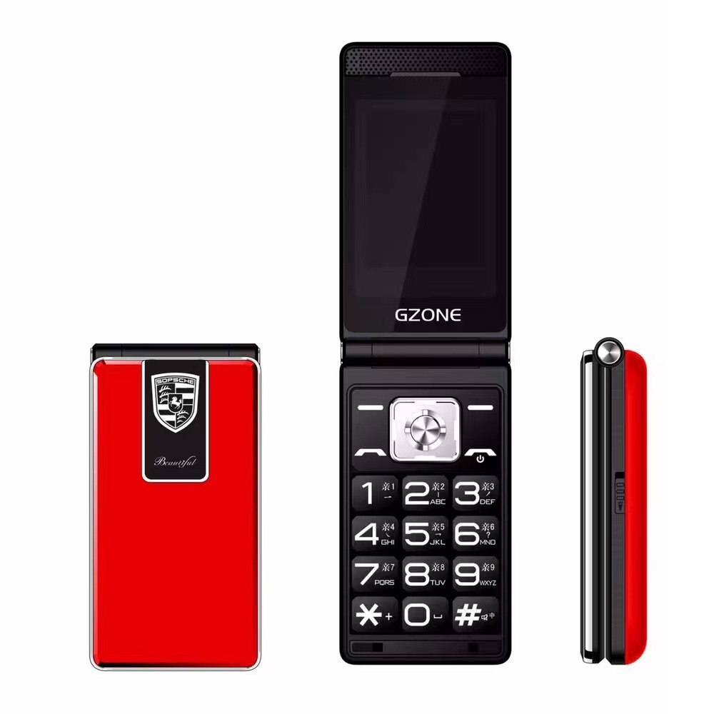 Elderly Big Push Button Flip Mobile Phone 2.4 Inch Dual Sim Card 2G GSM MP3 Dual Torch Metal Border Luxury Clamshell CellPhone