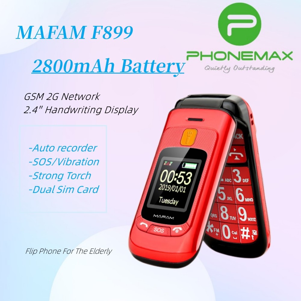 F899 Dual Sim Double Display Flip Mobile Phone 2.4” Handwriting Screen 2800mAh Loud Sound Vibration SOS Torch Elderly Cellphone