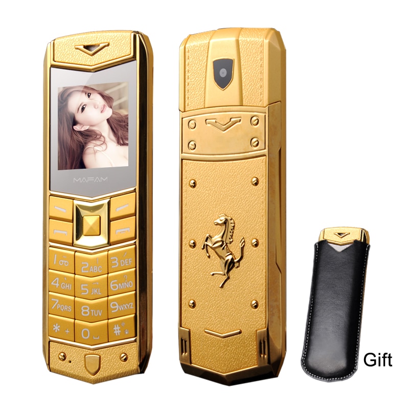 Metal Body Dual Sim Mobile Phone A8 Russian Arabic Spanish French Vibration Luxury Car Logo With Free Leather Case