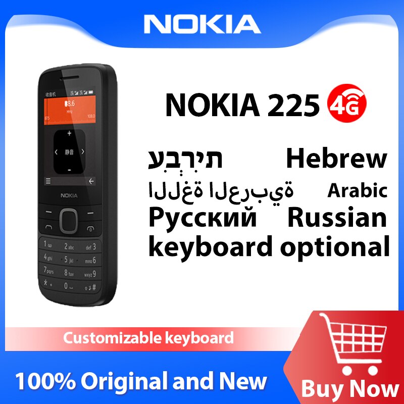 New Original Nokia 225 4G Mobile Phone Multilingual 2.4 Inch Dual SIM Cards Bluetooth FM Radio 1150mAh Feature Push-button Phone
