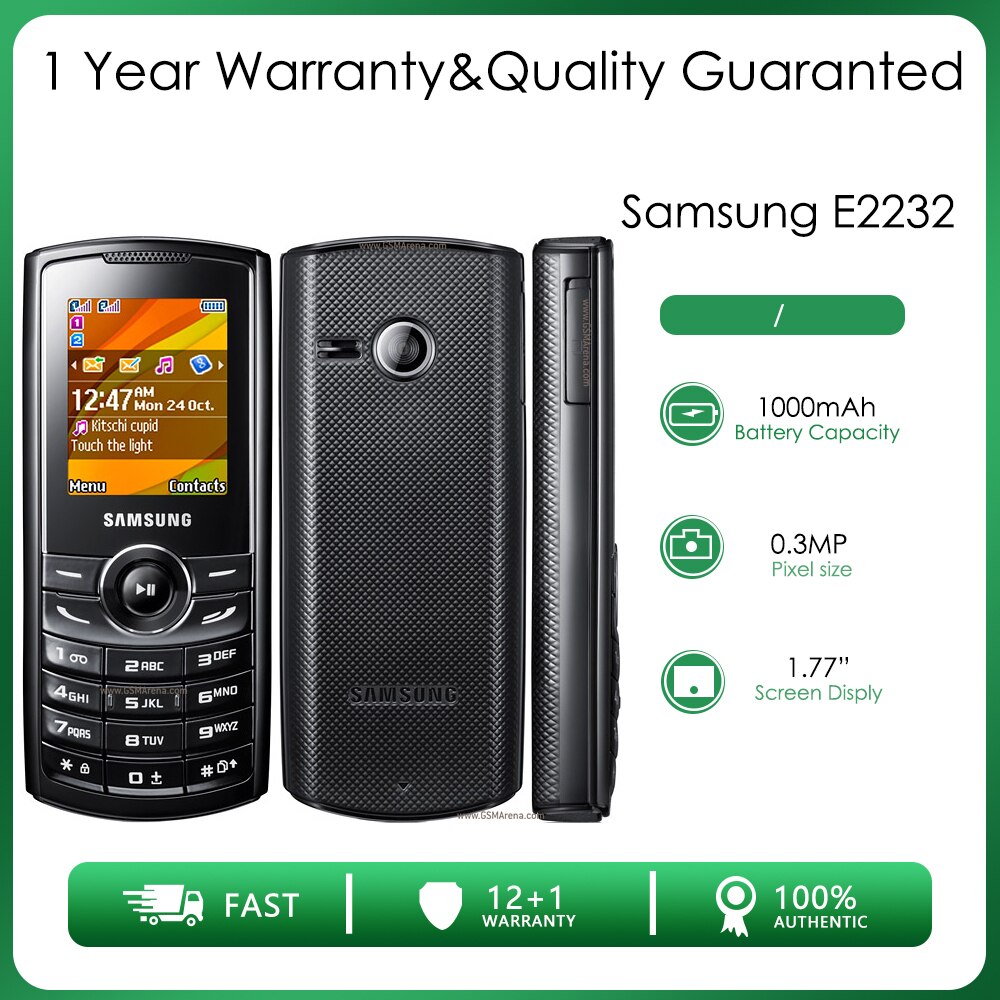 Original Samsung E2232 Mobile Phone 1.77Inch Screen 1000mAh Battery GSM 900 / 1800 Unlocked Cellphone