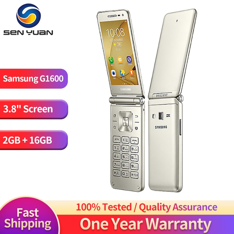 Original Samsung Galaxy Folder G1600(2016) 4G Mobile Phone Dual SIM Card 3.8” 2GB RAM 16GB ROM CellPhone Quad-Core SmartPhone