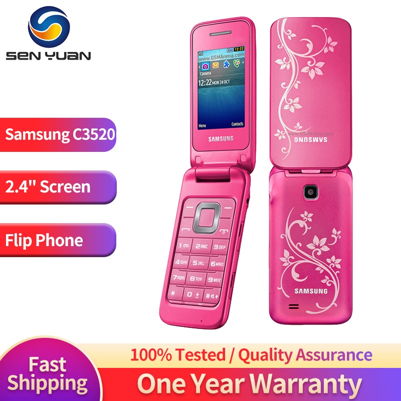 Original Unlocked SAMSUNG C3520 2G Mobile Phone 2.4” GSM 850/900/1800/1900 1.3MP Bluetooth La Fleur Classic Flip CellPhone
