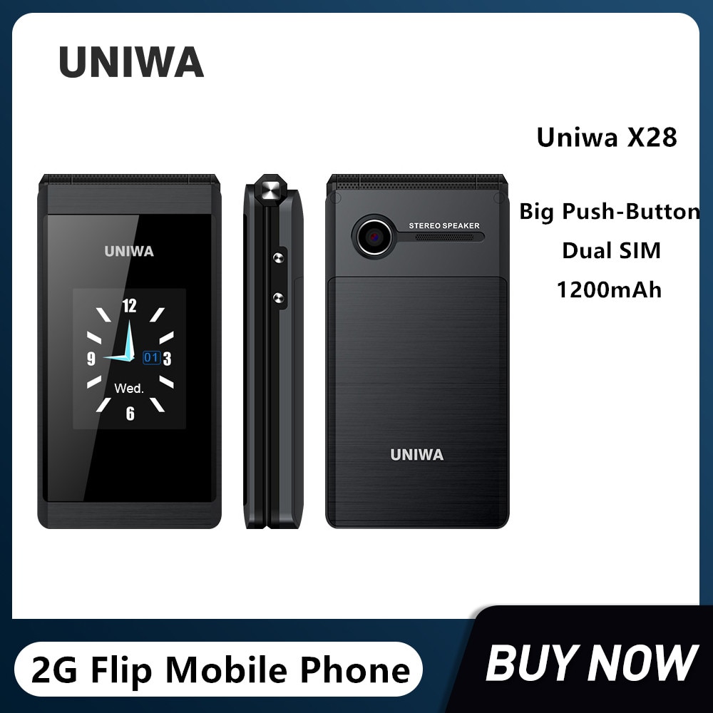 UNIWA X28 Old Man Flip Mobile Phone GSM Senior Big Push-Button Flip Phone Dual Sim FM Radio Russian Hebrew Keyboard Cellphone