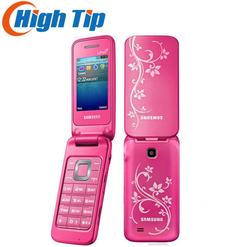 Unlocked Original Samsung C3520 Flip 1.3MP Mobile Phone Black/Silver/Pink Color 2.4″ 1 Years Warranty