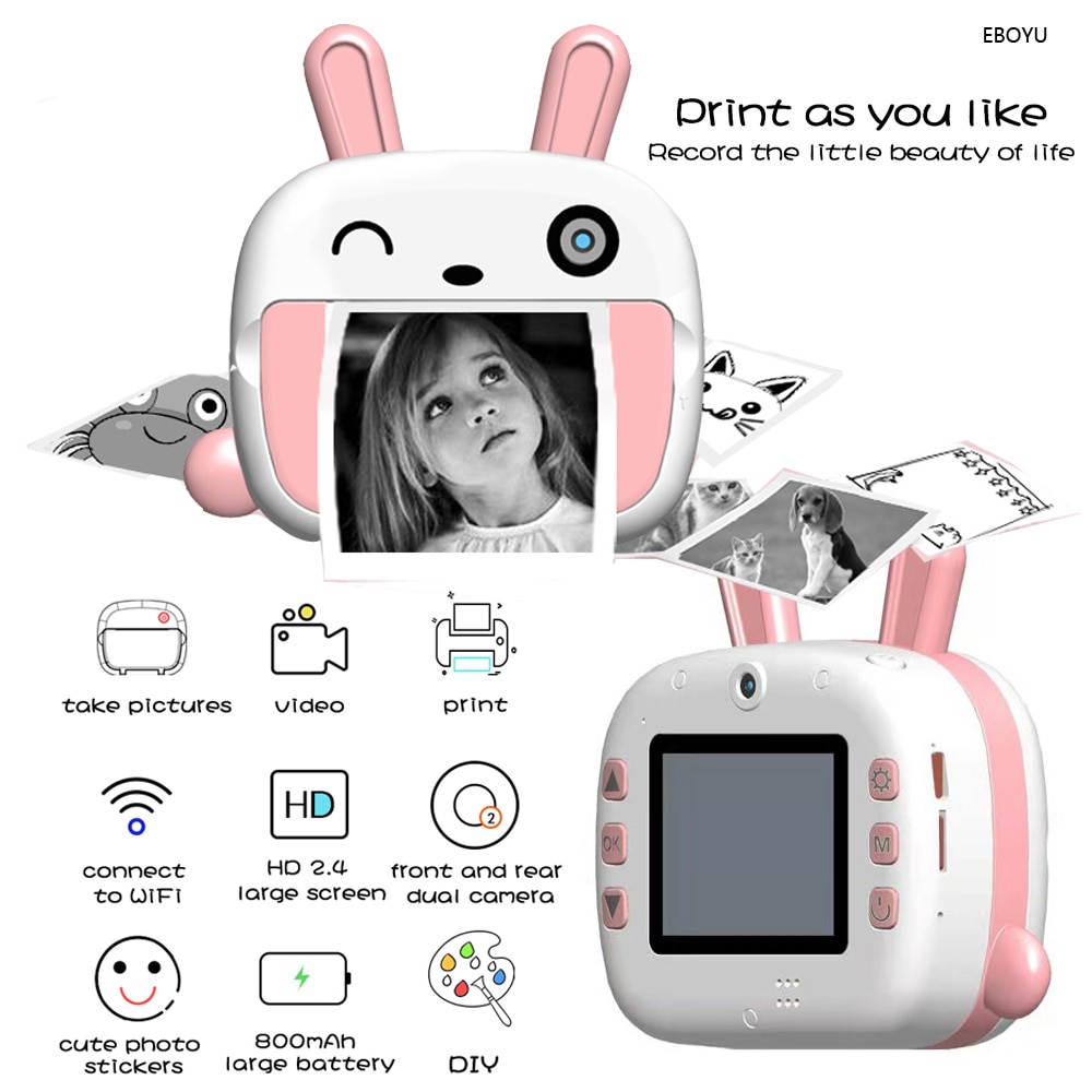 JJRC V20 WiFi Printing Kids Digital Camera Gift for Kids 2.4 Inches HD Screen 12MP Video Camera Shockproof Children Selfie Toy