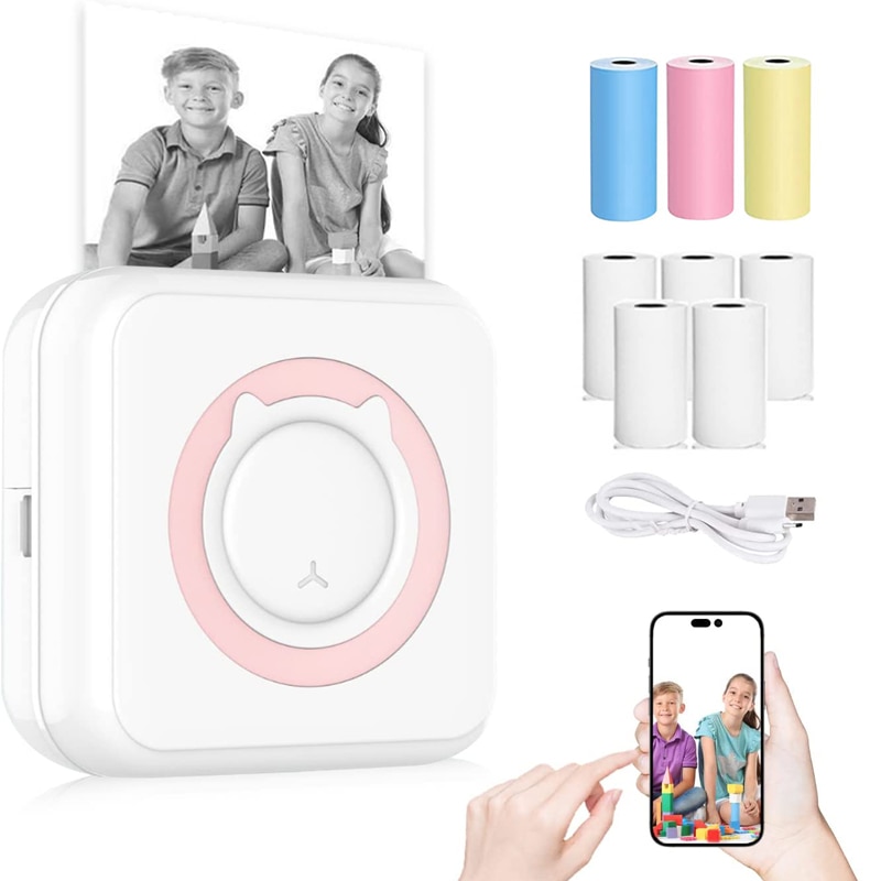 Mini Printer Portable Bluetooth Wireless Smart Label Thermal Portable Printers Stickers Paper Wireless Printers Kids Gifts Toys