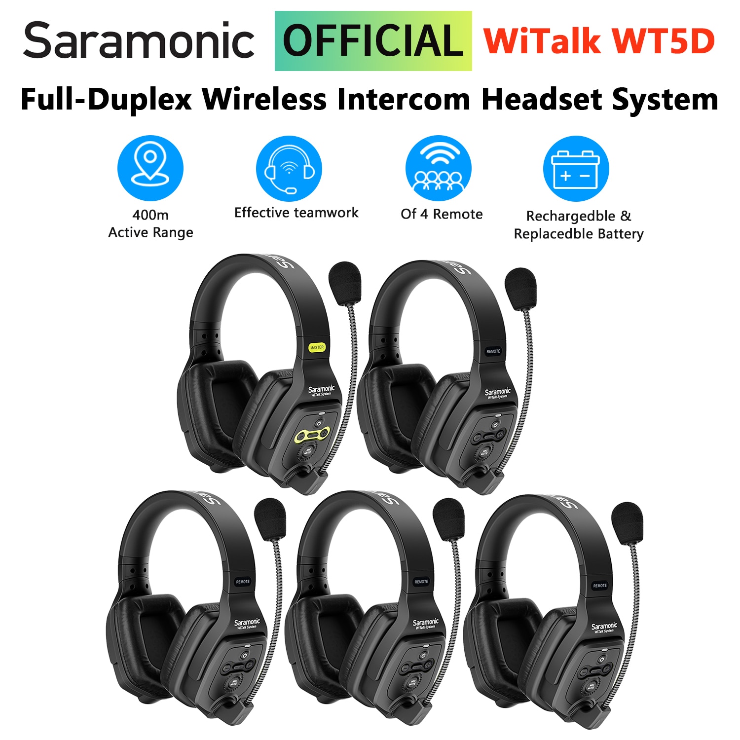 Saramonic Witalk WT5D Full Duplex Communication Wireless Headset System Marine Boat Duplex Intercom Headsets Coaches Microphone